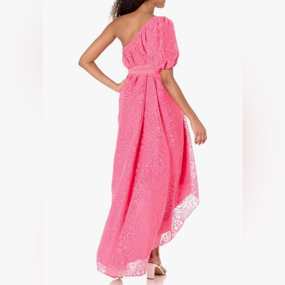 Trina Turk Afloat One-Shoulder Lace Dress in Papillon Pink SZ L - Picture 3 of 9